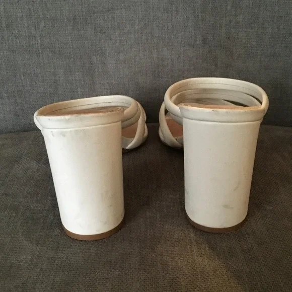 Schutz Felisa‎ Cream Leather Strappy Block Heel Sandals Size 8.5 - Picture 5 of 8